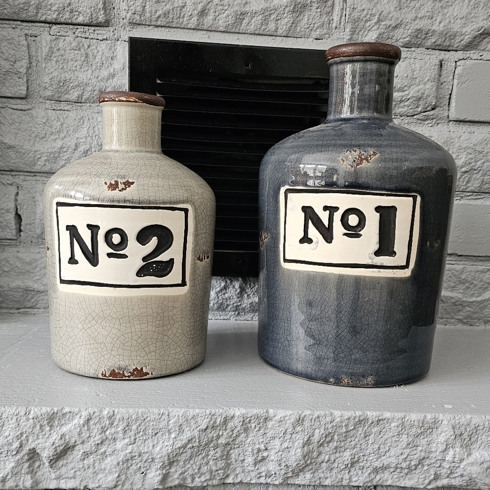 Numbered Ceramic Vases Set - Gray and Blue